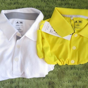 Adidas Golf Shirt - Yellow & White Climacool - Size MEDIUM