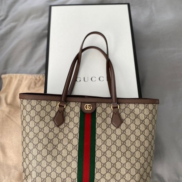 Gucci Ophidia Shopping Tote GG Coated Canvas Medium Brown