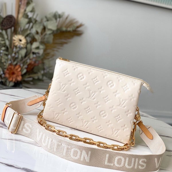 Louis Vuitton Pochette Coussin, Cream Leather with Gold Hardware