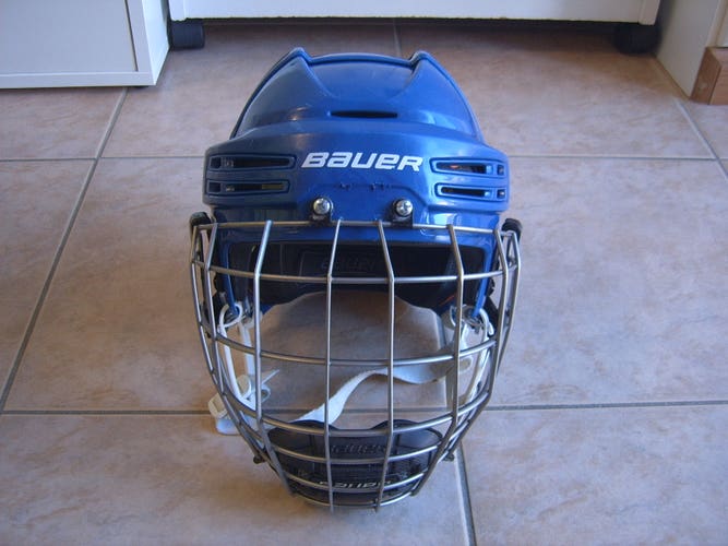 Good Condition Bauer Re-Akt 75 Hockey Helmet sz Small Blue Maple Leafs Color w/Cage