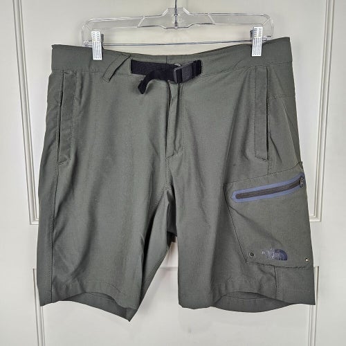 North Face Shorts Mens Size 34 Army Green Belted Trail Outdoor Stretch Nylon