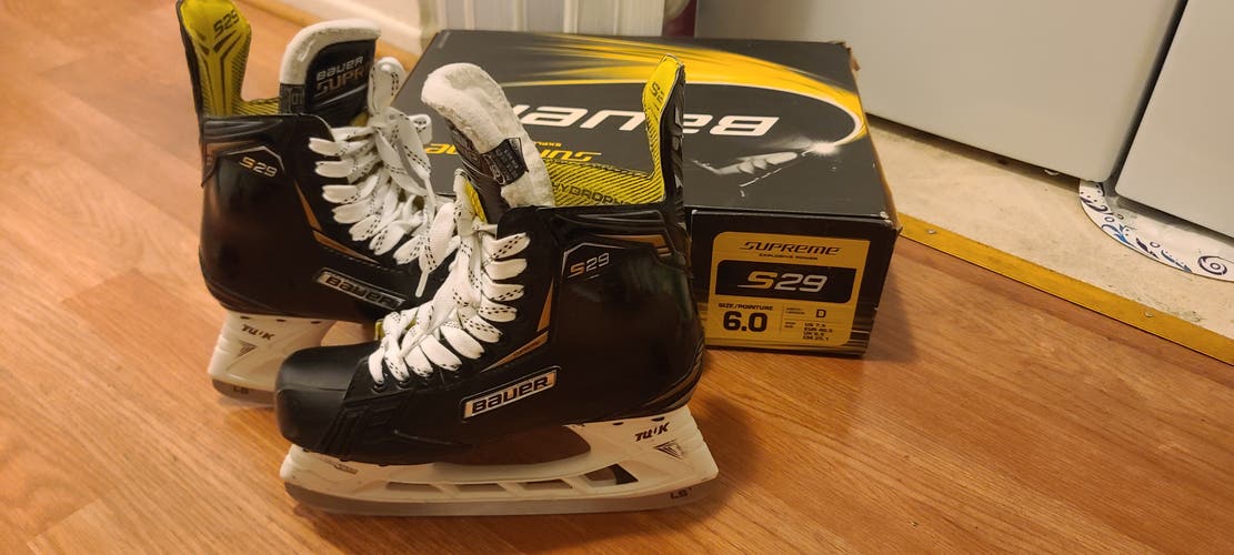 Pair of Brand New unsharpened LS Pulse Blade with Bauer S29 Hockey skates size 6