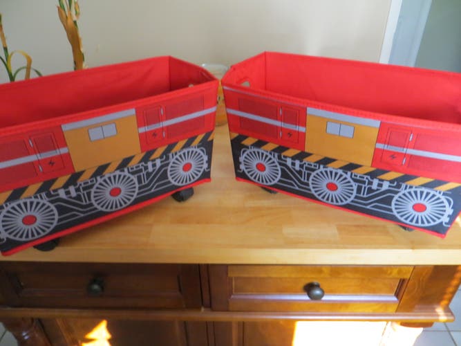 Set of 2 Canvas Rolling Train Car Storage Bins