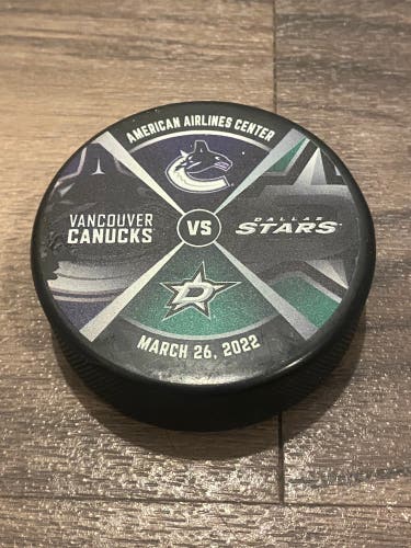 Vancouver Canucks vs Dallas Stars NHL Official Match Up Hockey Puck