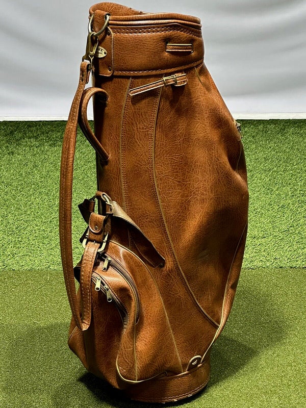 Retro Reborn Real Leather Vintage Style Tan Brown Golf Bag With 2 X Golf  Ball Pocket 