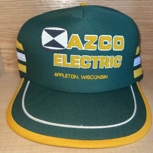 Vintage Azco Hennes Three Stripe Electric Appleton Wisconsin Hat Snapback NOS