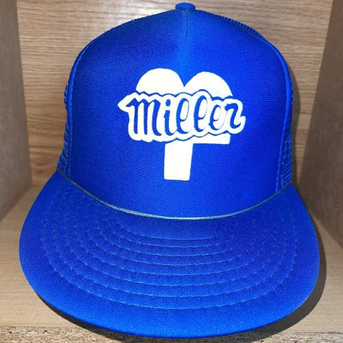 Vintage Miller Trucker Snapback Hat Blue Foam Cap