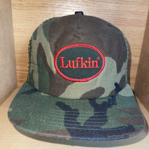 Vintage Lufkin Camo Snapback Trucker Hat Patch Hunting USA Made Cap