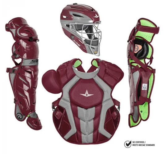 All Star System 7 Axis Adult 16+ Baseball Catchers Gear Set NOCSAE - Maroon