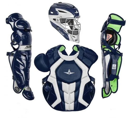 All Star System 7 Axis Adult 16+ Baseball Catchers Gear Set - Navy Blue White