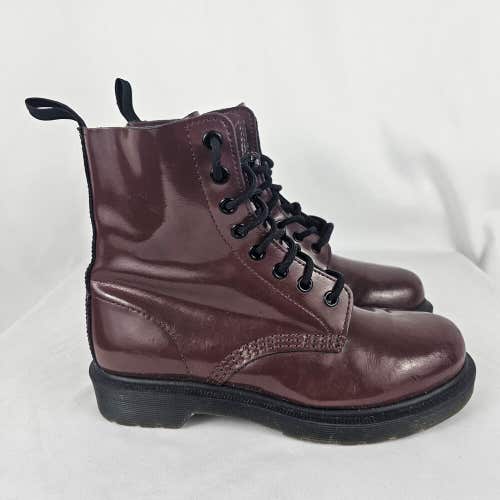 Dr Martens Pascal 1460 Red Patent Leather Combat Ankle Boots Womens 7 Mens 6