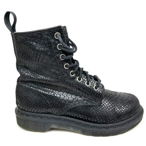 Doc Dr Martens Snakeskin Effect Leather Charcoal Black Boots 1460 UK 6 US 8