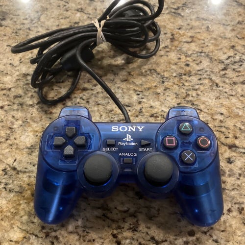 Wired PS2 Controller PlayStation 2 DualShock Clear Blue, SCPH-10010