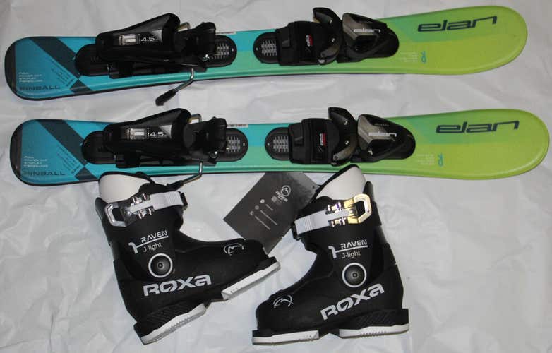 NEW ELAN pinball 70cm kids skis with bindings  + Roxa ski boots 16.5 / US 8