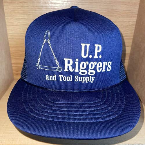 Vintage Upper Michigan Riggers Tool Supply Blue Mesh Snapback Trucker Hat Cap
