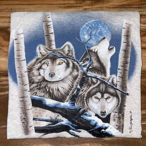 Vintage 1994 Wolf Pack Nature Graphic T-Shirt Size L/XL