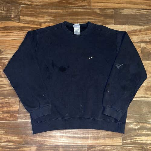 Vintage 90s Nike Black Essential Logo Swoosh Check Crewneck Sweatshirt Large L