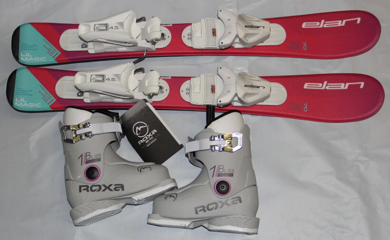 NEW Elan 2024 Girl's kids Skis 70cm Elan Lil Magic + Bindings + Roxa boots 15.5/ US 7