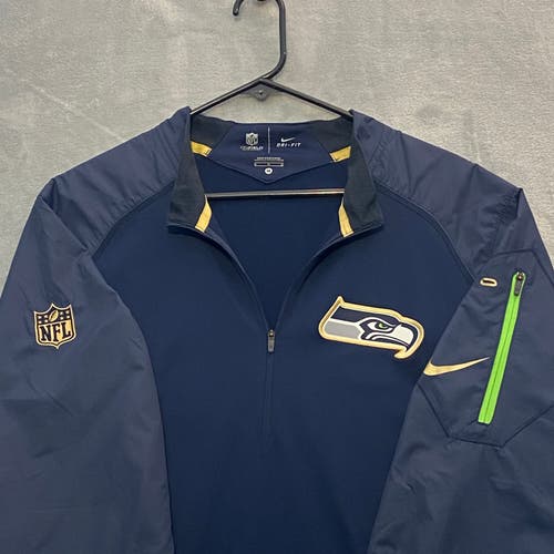 NIKE Seattle Seahawks Jacket Men Medium Blue 1/4 Zip Pocket NFL On Field Dri-FIT