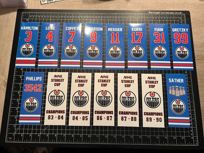 Edmonton Oilers Vinyl Decal Replica Stanley Cup Banners and Retired #’