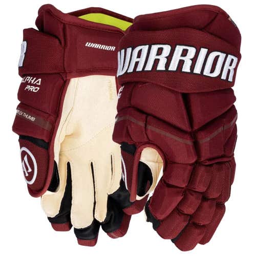 New Warrior Alpha Pro 15" Hockey Gloves senior maroon red ice glove SR inch pair