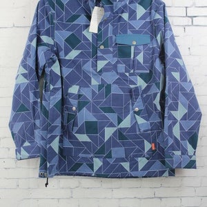 Poler Voyager 3L Anorak Shell Jacket Women's Large Ocean Blue Quilt Print New