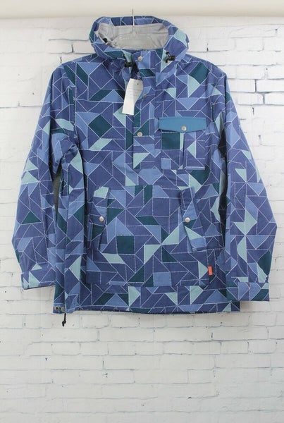 Poler Voyager 3L Anorak Shell Jacket Women's Large Ocean Blue Quilt Print New
