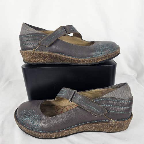 Aetrex Womens Leather Talia Pavement Flower Mary Jane Loafer Shoes Gray Size 7