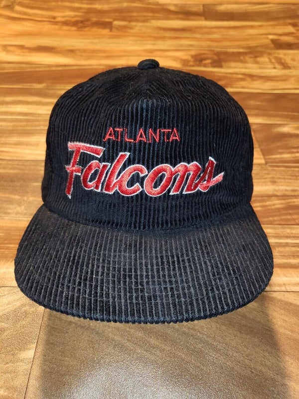 Vintage Rare Atlanta Falcons Sports Specialties Corduroy Script Black Dome Hat