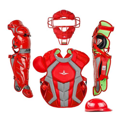 All Star System 7 Axis Adult 16+ Catchers Gear Set Traditional Mask NOCSAE - Red