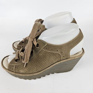 Fly London Sandals Womens Yiva Brown Leather Lace Up Wedge Comfort Shoes 37 / 6