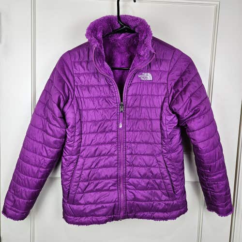 The North Face Reversible Mossbud Swirl Puffer Fleece Jacket Girls Purple Size L