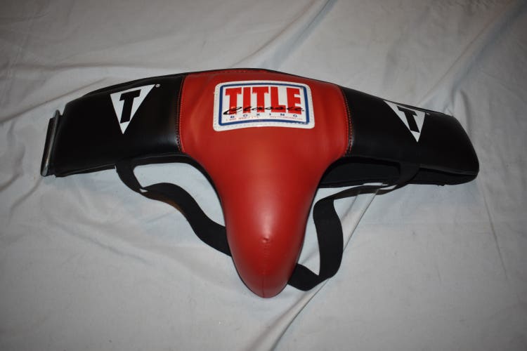 NEW - TITLE Classic Deluxe Groin Protector Plus / Jock Cup, Red/Black, Youth Medium