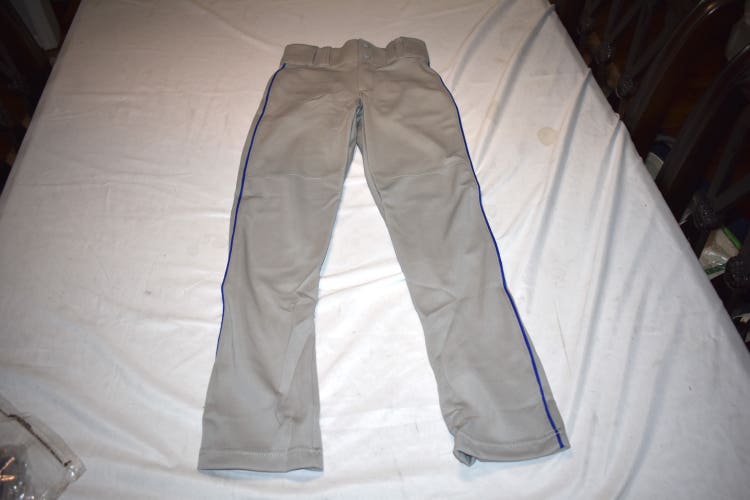 NEW - Youth Hemmed Piped Baseball Pants, Gray/Royal, Youth Large