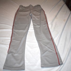 NEW - Youth Hemmed Piped Baseball Pants, Gray/Red, Youth Large