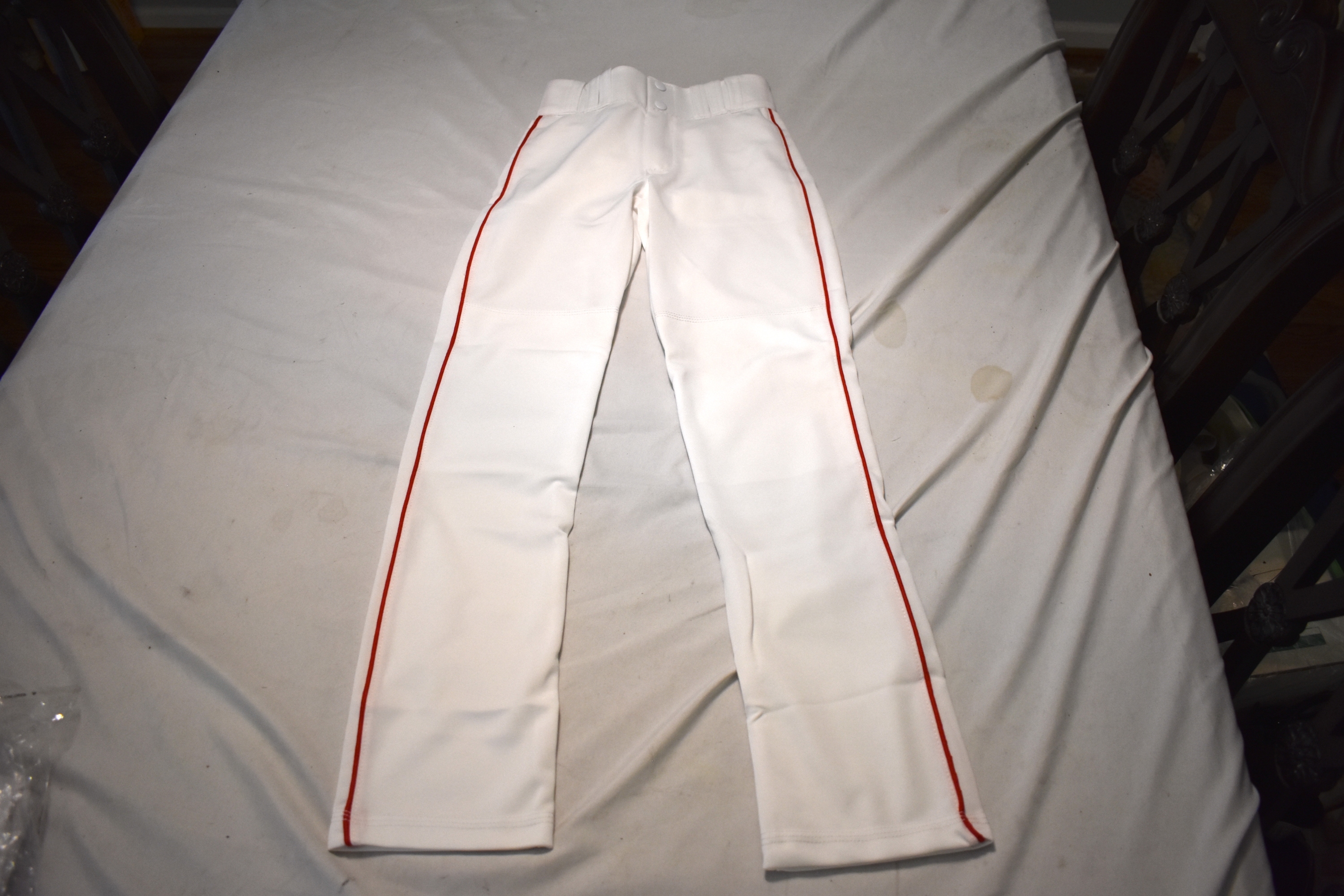 NEW - Youth Hemmed Piped Baseball Pants, White/Red, Youth Large