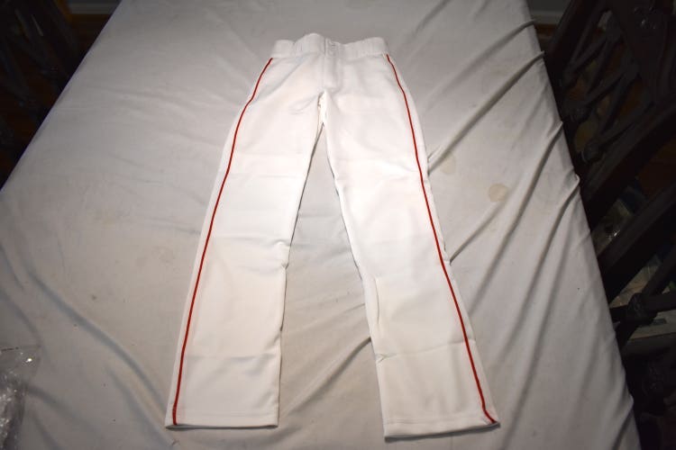 NEW - Youth Hemmed Piped Baseball Pants, White/Red, Youth Medium