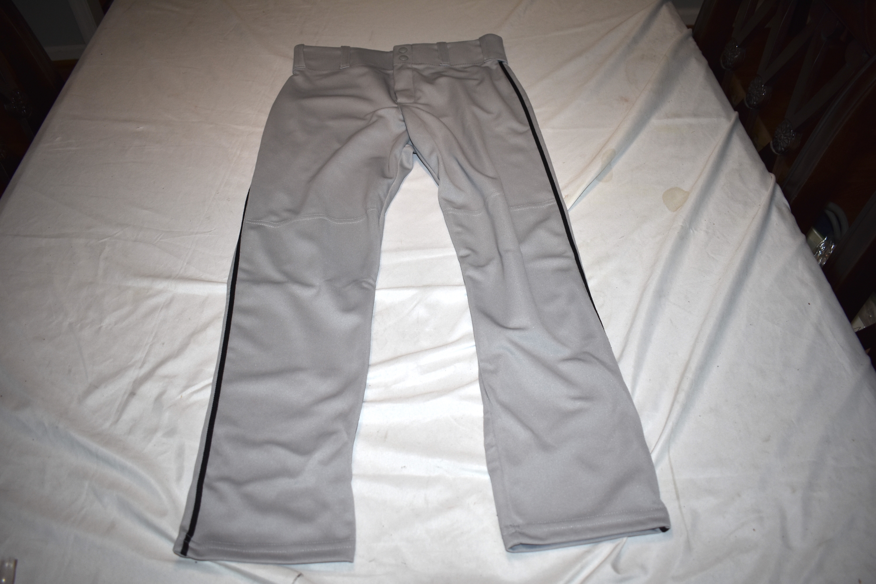 NEW - Alleson Athletics Piped Baseball Pants, Gray/Black, Youth Large