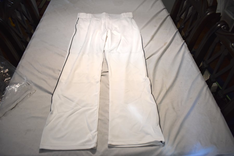 NEW - Adult Hemmed Piped Baseball Pants, White/Black, Adult XL