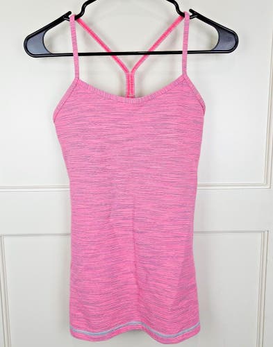 Lululemon Power Y Tank Top Heathered Bright Pink Padded Size 6