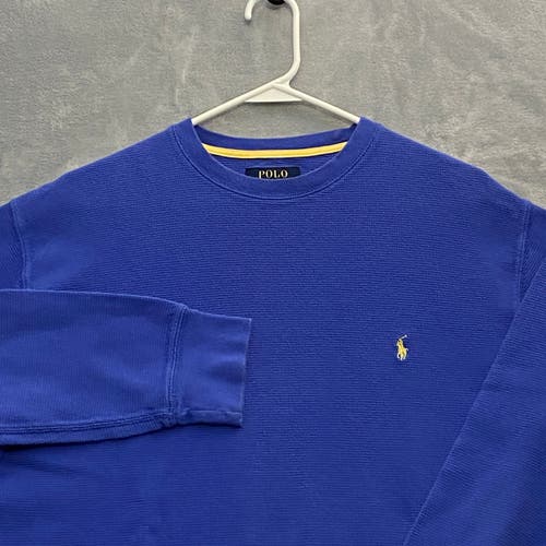 Polo Ralph Lauren T Shirt Men XL Blue Waffle Knit Thermal Long Sleeve Pony Logo