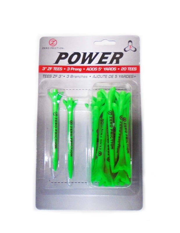 NEW Zero Friction Power 3 Prong 3" Green (1 Pack) 20 Golf Tees
