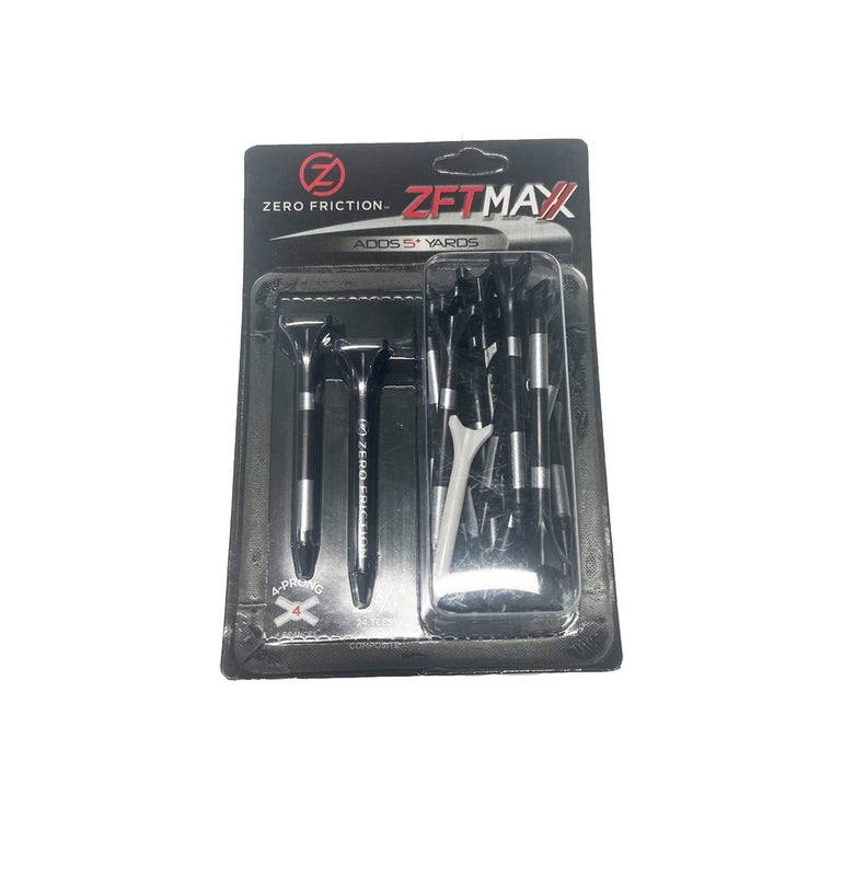 NEW Zero Friction ZFT Max 4-Prong 2 3/4" Black/Silver (1 Pack) 24 Golf Tees