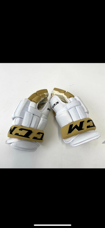 Used White and Gold CCM HG97 Gloves 14" Vegas Golden Knights #V322
