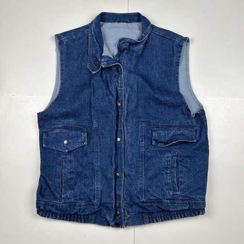 Vintage Denim Vest Button Up Cotton Lined Dark Blue Wash 100% Cotton Sz L