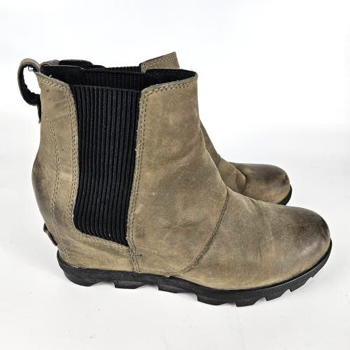 SOREL Joan Of Arctic Leather Wedge II NL3022-052 Grayish Brown Leather Boot Sz 9