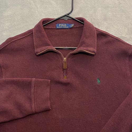 Polo Ralph Lauren 1/4 Zip Pullover Sweater Men Large Maroon Little Pony Logo Dad