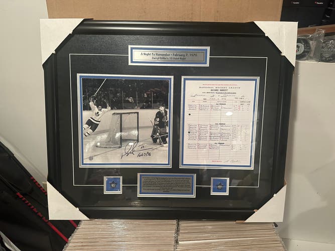 Darryl Sittler 10 Point Night signed framed picture and scoresheet -W/COA
