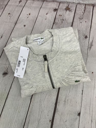 Lacoste Womens Full Zip Sweater Jacket Size 12 Beige NEW NWT MSRP $135