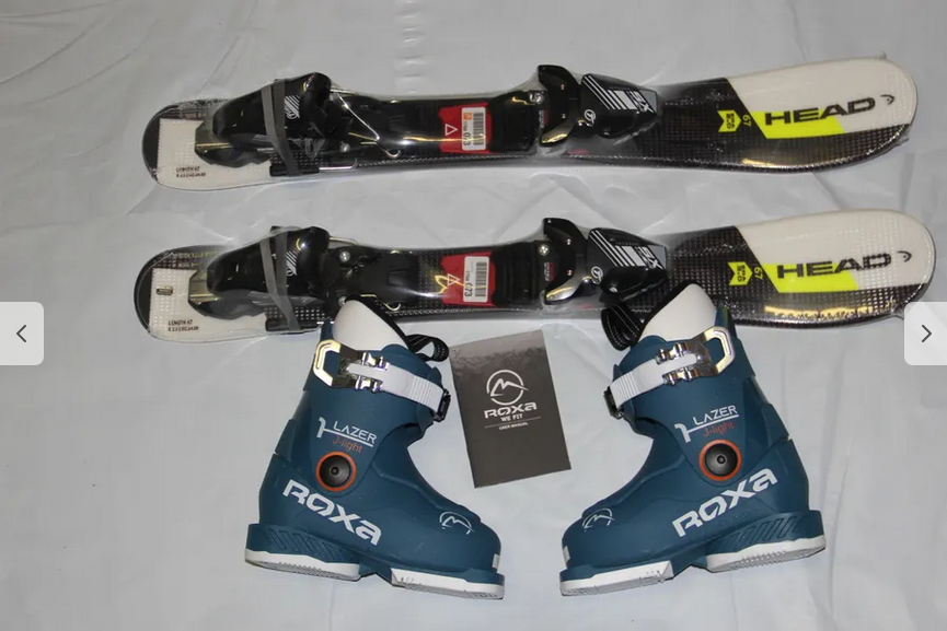 NEW 67cm HEAD Supershape team kids skis + bindings SX4.5 + ROXA boots 14.5 set NEW